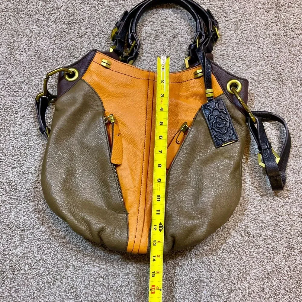 ORYANY Colorblock Leather Orange Green VICTORIA Convertible Hobo Tote‎ Crossbody